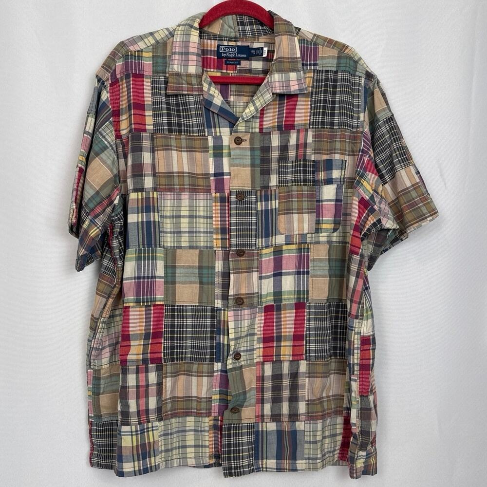 Polo Ralph Lauren Mens Madras Patchwork Camp Shirt Size XXL Multi Ivy League